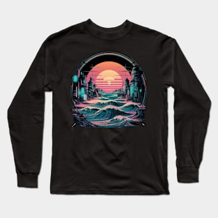 The Great Retro Wave sunset cyberpunk Long Sleeve T-Shirt